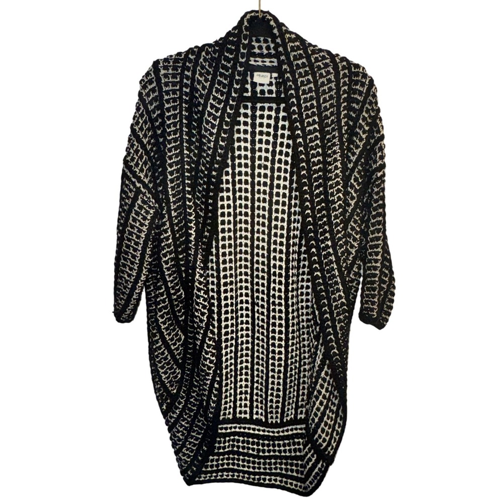 .OBJECT Black & White Knit Cardigan – Open Front Cocoon Sweater S/M‎